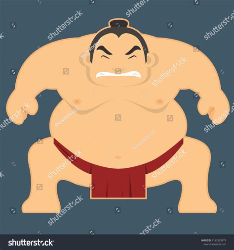 Angry Sumo Wrestler Cartoon Character Illustration เวกเตอร์สต็อก ปลอด