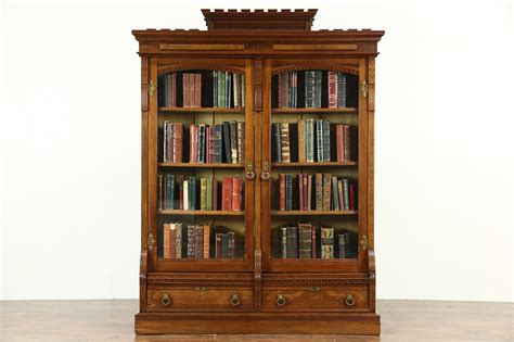 Victorian Eastlake 1870 S Antique Library Carved Walnut Bookcase