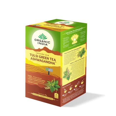 Tulsi Green Tea Ashwagandha™ Infusão Bio Organic India™ 25 Saq