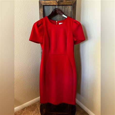 Calvin Klein Dresses Calvin Klein Red Dress With Sleeves Gold Zipper Size Womens Formal Wear