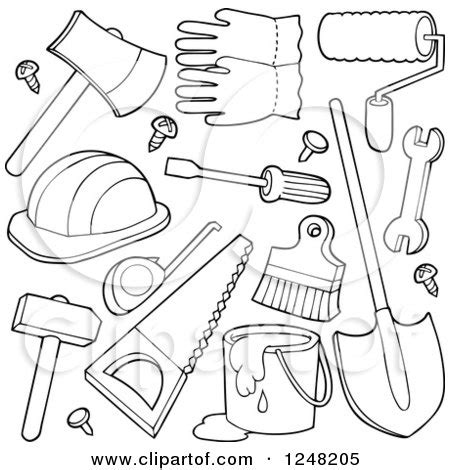 Clipart of Black and White Hand Tools - Royalty Free Vector ...