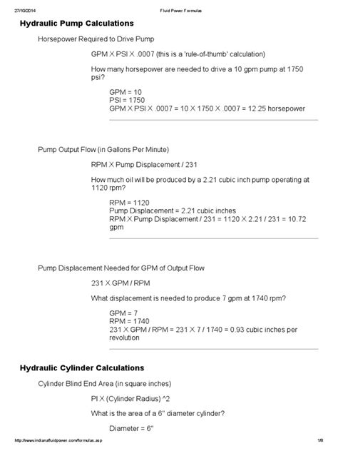 Fluid Power Formulas | PDF | Gallon | Pipe (Fluid Conveyance)