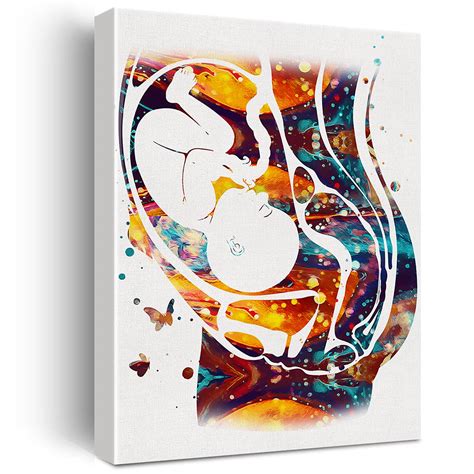 Watercolor Pregnancy Art Canvas Painting Baby In Womb Prints Medical