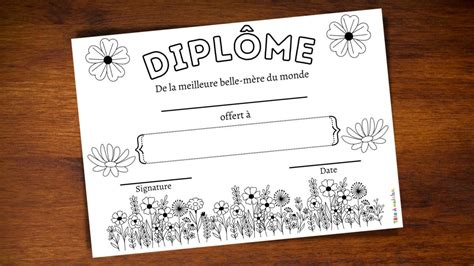 Imprimez le diplôme à colorier de la meilleure belle mère