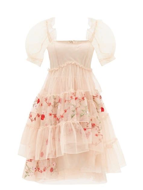 Simone Rocha Floral Embroidered Layered Tulle Dress Womens Light