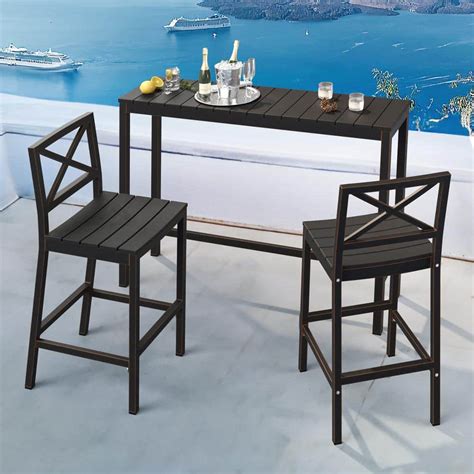 Lue Bona 55 In W Black Outdoor Bar Table Hdps Material Rectangular