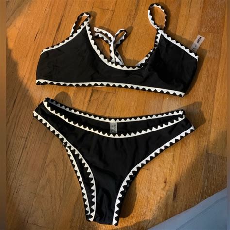 SHEIN Swim Shein Contrast Binding Tie Back High Cut Bikini Swimsuit