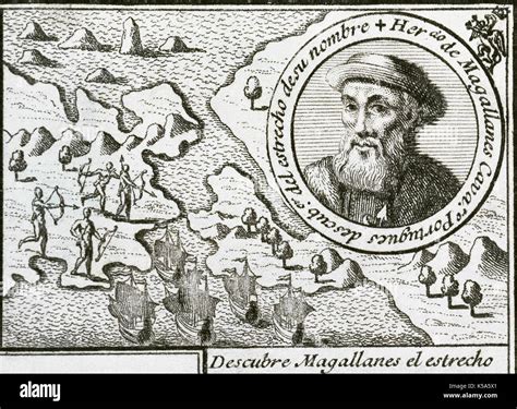 Fernando Magallanes Portuguese Navigator Engraving Stock