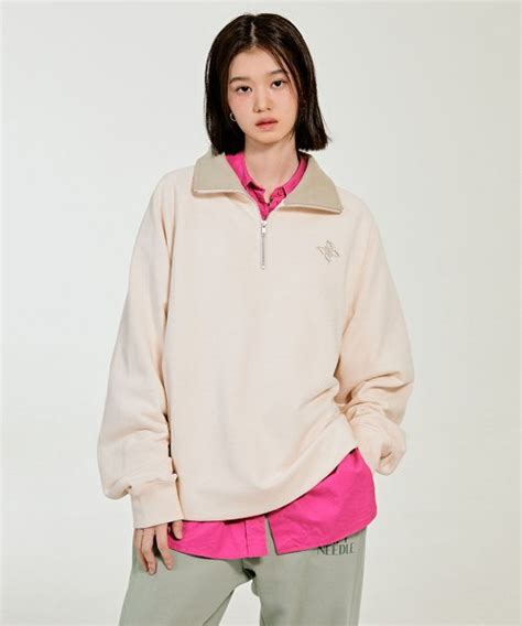 Musinsa Stumpynee Color Block Half Zip Up Sweatshirt Oatmeal