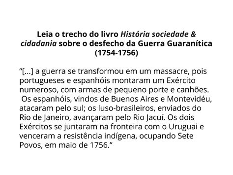 Plano de aula 8º ano A Guerra Guaranítica e a tutela da população