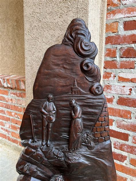 Antique French Carved Wood Wall Sculpture The Angelus by Jean Francois