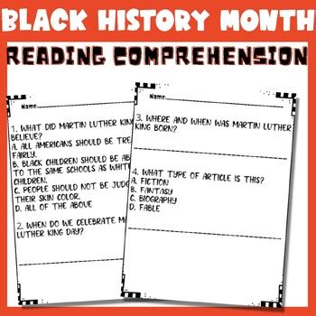 Martin Luther King Jr Reading Comprehension Passages And Activities