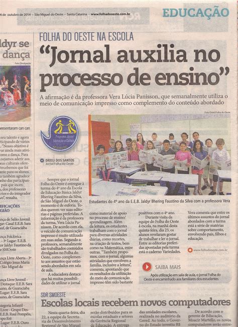 Escola Jaldyr é destaque em repostagens do Jornal Folha do Oeste