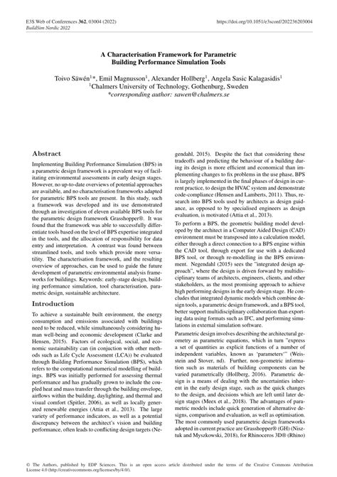 Pdf A Characterisation Framework For Parametric Building Performance