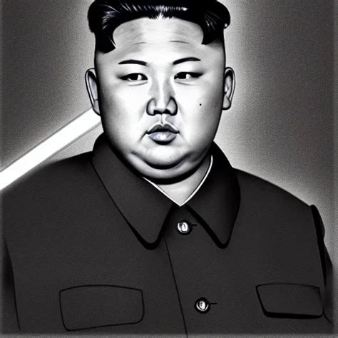 A Very Detailed Pencil Drawing Of Kim Jong Un Holding Stable