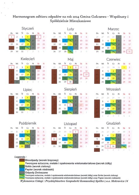 Harmonogram odbioru odpadów w Gminie Golczewo Kamienskie info