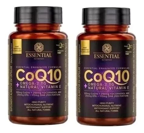 Kit 2x Coq 10 Ômega 3 Tg Essential coenzima Q10 60 Caps Sabor 60