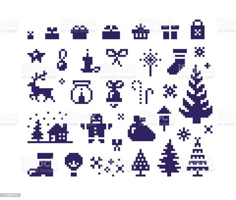 Pixel Art Christmas Icon Set Stock Illustration Download Image Now Christmas Icon