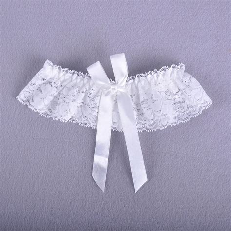 Blanc Porte jarretelles en dentelle élastique avec nœud ruban Lingerie sexy Cadeau de