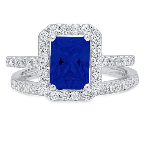 Clara Pucci K White Gold Emerald Cut Ct Simulated Blue Sapphire