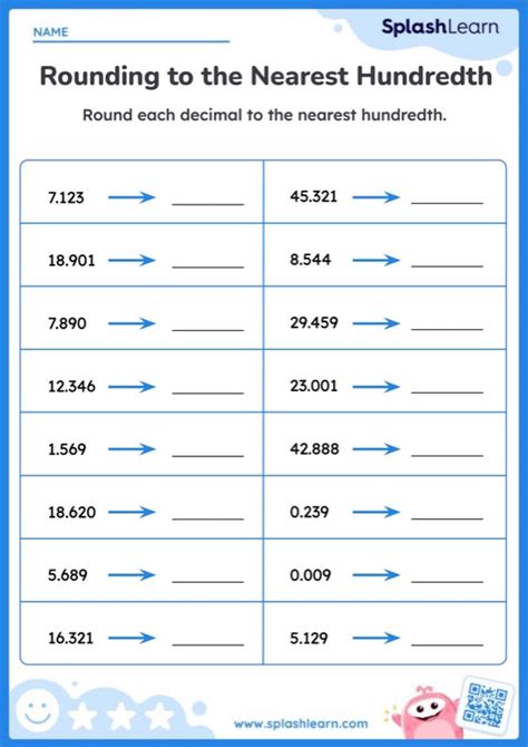 Rounding Decimals To The Nearest Hundredth Printable Math Worksheet