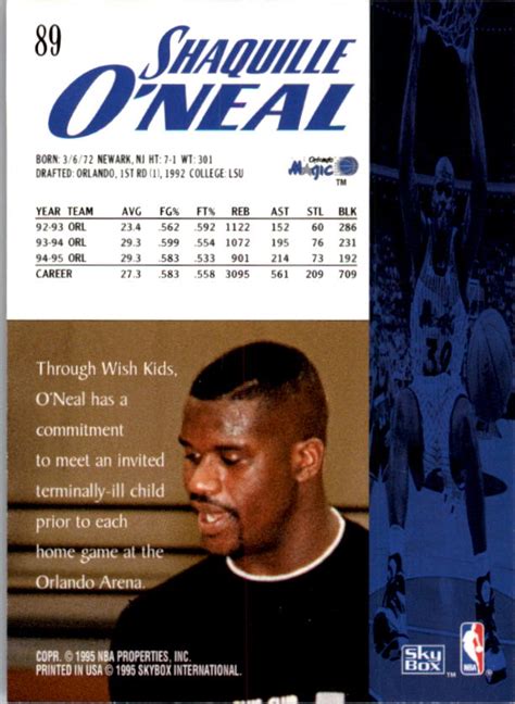 1995 96 SkyBox Premium 89 Shaquille O Neal NM MT