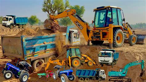 JCB 3dx Backhoe Fully Loading Mud In Tata 2518 Ex Truck And Tata Dump