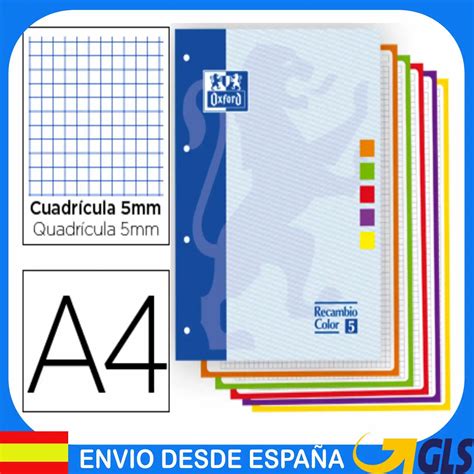 RECAMBIO HOJAS CUADRICULADAS Color OXFORD Din A4 Hojas 90 Gr Optik