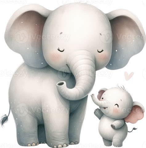 ai generado madre elefante con becerro acuarela ilustración adorable