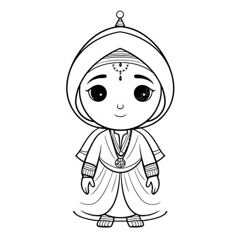 The Cartoon Girl In Indian Clothing Coloring Pages Outline Sketch