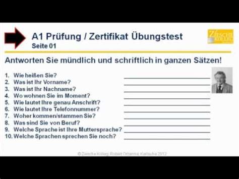 A1 Prüfung Zertifikat DaF Übungsaufgaben S 01 YouTube