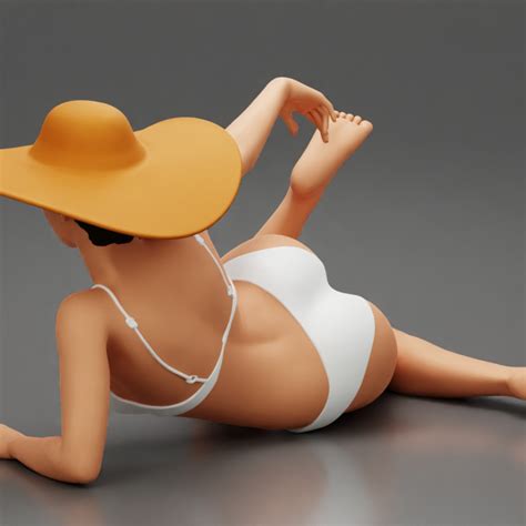 3D Printable Sexy Girl In Bikini Lying On The Beach With Hat By 3DGeschaft Miniatures Figures