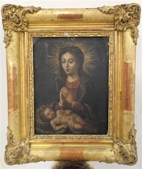 Huile Sur Panneau Tableau Ancien Vierge A L Enfant Xviiie Eur