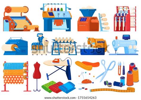 Textile Industry Vector Illustration Set Cartoon Flat Collection Of