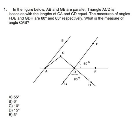 In The Figure Below Ab And Ge Are Parallel Triangle Acd Is Isosceles Wi