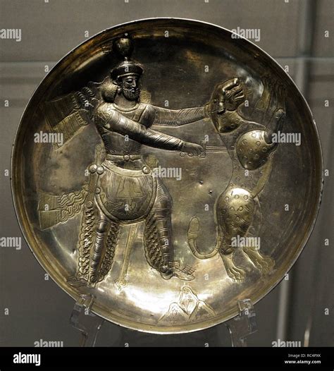 Sasanian Art Plate With King Shapur Iii Fighting A Predator Silver