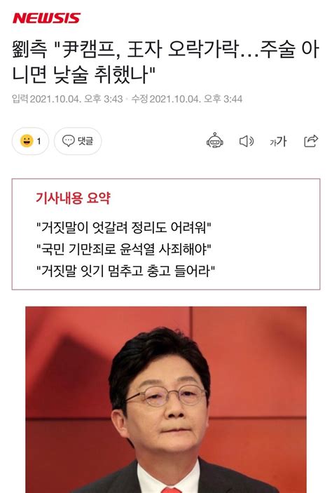 劉측 尹캠프 王자 오락가락주술 아니면 낮술 취했나 정치시사 에펨코리아