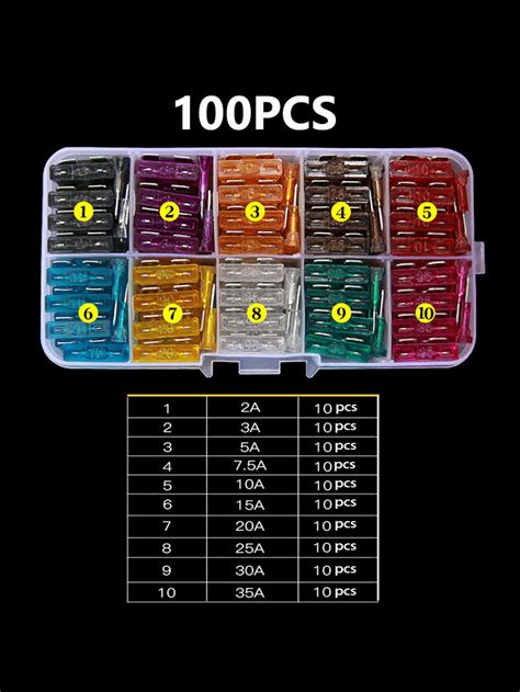 100pcs Car Fuses Assortment Kit Car Automotive Rv Standard Fuses Blade Type Car Replacement