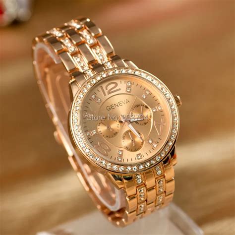 Luxury Fashion Women Rhinestone Watches Geneva Watches Stainless Steel