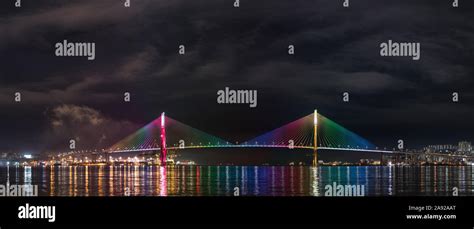 Night View Of The Busan Harbor Bridge Connecting The Yeongdo And Nam