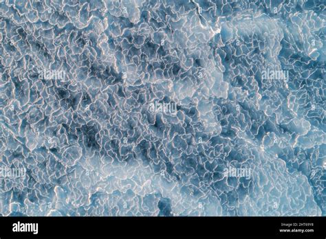 Aerial Top Down View Of Ice Surface Frozen Sea Surface Texture Stock