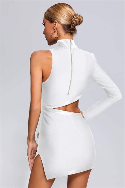 Nude One Shoulder Cutout Mini Bandage Dress White Dzordz Shop