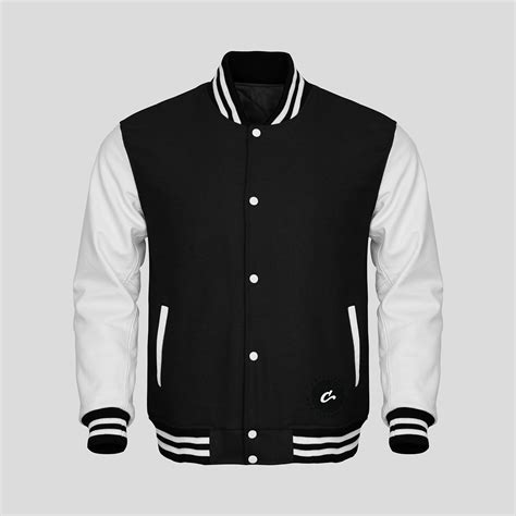 White Leather Sleeves Black Wool Varsity Jacket