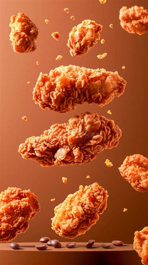 Crispy Fried Chicken Pieces Majestically Floating With Crumbs Against