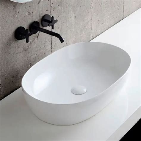 Lavabo Da Appoggio Elegance Circle 60 Cm Azzurra In Ceramica Bianco