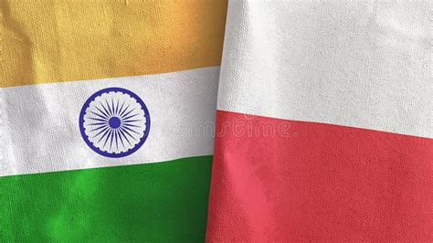 India And Poland Two Flags Textile Cloth Fabric Texture Stock