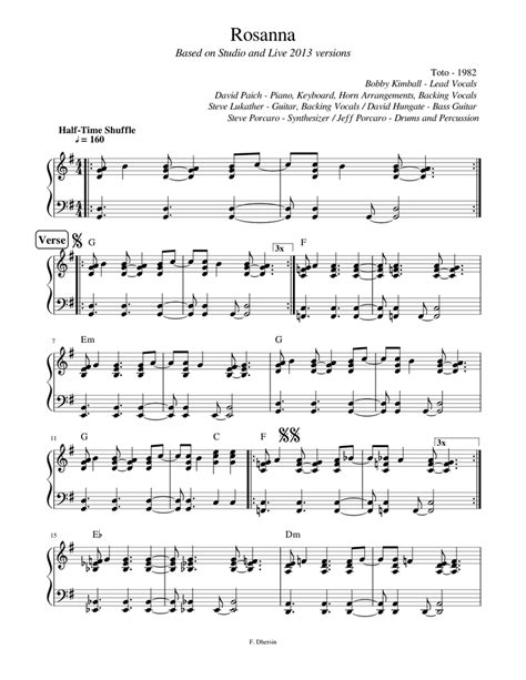 Toto Rosanna Sheet Music For Piano Solo