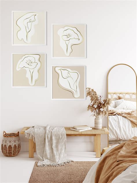 Abstract Botanical Print Set Of 4 Neutral Botanical Wall Art Etsy