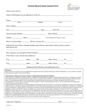 Fillable Online Criminal Record Check Consent Form Fax Email Print