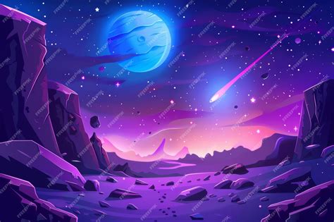 Ilustración Moderna De Dibujos Animados De Fondo Galáctico Con Planetas Estrellas Y Meteoros